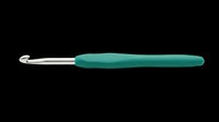 Crochet hook with teal rubber grip handle and silver metal tip, isolated on transparent background, ready for crafting clipart, stickers, and print on demand designs.