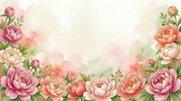 Watercolor floral border with pink and coral peonies on soft pastel background for wedding invitations, greeting cards and romantic design projects.