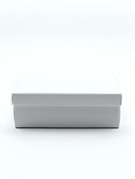 Gray rectangular box with lid on white background, isolated product packaging mockup for design presentation. Clean minimal style container.