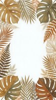 Tropical leaves frame in warm earth tones with monstera and palm fronds creating natural border for text space and botanical design projects.