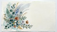 Watercolor floral arrangement with eucalyptus leaves, ferns and wildflowers on textured paper background for wedding invitations and botanical designs.