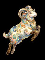 Ornate decorative ram with intricate gold, blue, and turquoise swirling patterns, isolated on transparent background. Ready for t-shirt design, clipart, stickers, sublimation, and print-on-demand products.