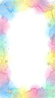 Colorful watercolor frame border with stars and swirls on white background for greeting cards, invitations and creative projects.