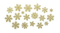 Golden snowflakes collection isolated on white background for winter holiday decorations, Christmas crafts, seasonal design projects and festive graphics.