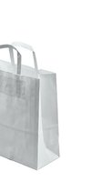 Gray paper shopping bags with handles isolated on white background for retail packaging and eco-friendly commercial use.