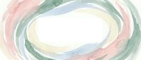 Watercolor abstract oval frame with soft pastel brushstrokes in pink, green and blue tones on white background for creative design projects.