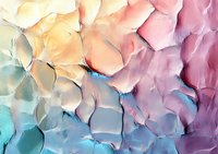Abstract textured background with palette knife technique featuring soft gradient from yellow and pink to turquoise and purple tones, creating dimensional surface effect.