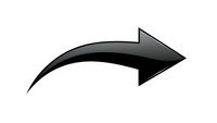 Black curved arrow pointing right isolated on white background for presentations, infographics and business designs.