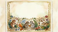 Woodland animals border frame with squirrels, hedgehogs and forest creatures among autumn leaves and berries on vintage parchment background.