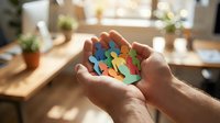 Hands holding colorful paper cutout figures representing diversity, teamwork and community support in bright office environment for social campaigns.