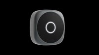 Rounded square smart home button with black face and illuminated white circular power symbol, isolated on transparent background for design use, clipart, t-shirt designs, and print-on-demand products.