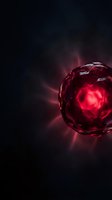 Glowing red energy sphere with crystalline surface emitting radiant light against dark background, suitable for sci-fi, technology, and abstract design projects.