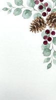 Watercolor winter botanical frame with pine cones, eucalyptus leaves and red berries on white background for holiday greeting cards and seasonal designs.