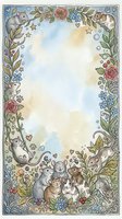 Watercolor floral border frame with cute mice, roses, leaves and hearts on soft background for greeting cards, invitations and scrapbooking projects.