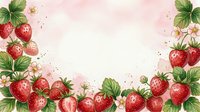 Watercolor strawberries with green leaves and delicate flowers arranged on soft pink background, isolated design element for greeting cards, packaging, and textile printing.