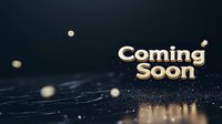 Glowing golden 'Coming Soon' text floating above dark reflective surface with bokeh lights and particles creating atmospheric anticipation effect.
