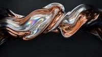 Liquid copper and bronze metallic waves flow dynamically against dark background, creating abstract swirling patterns with iridescent reflections for modern design projects.