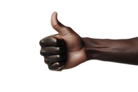 African American hand showing thumbs up gesture against white background, isolated silhouette suitable for approval, success, and positive feedback concepts.