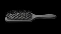 Black paddle hair brush with bristles, isolated on transparent background. Ready for clipart, stickers, t-shirt design, print on demand, and sublimation projects.