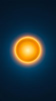 Glowing orange sun sphere radiating warm light against deep blue background, creating atmospheric celestial glow effect for astronomy and space designs.