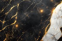 Luxurious black and gold marble texture with lightning-like veins and cosmic galaxy effect creates dramatic abstract background for luxury design projects.