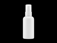 White cosmetic spray pump bottle isolated on transparent background, ready for design use in mockups, t-shirt prints, stickers, and print on demand projects.