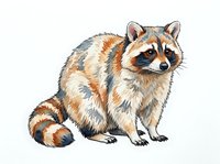 Illustrated raccoon with distinctive black mask and striped tail, rendered in watercolor style on isolated white background, suitable for wildlife design, children's books, and educational materials.