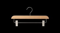 Wooden clothes hanger with metal clips and hook, isolated on transparent background. Ready for t-shirt design, clipart, print-on-demand products, stickers, and sublimation projects.
