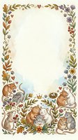 Watercolor frame with cute mice, rats and floral elements on textured paper background for greeting cards, invitations and scrapbooking projects.