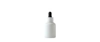 White cosmetic dropper bottle with black pipette cap isolated on transparent background for skincare and beauty product packaging design.