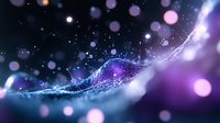 Magical purple wave with glowing particles and bokeh lights on dark background creates dreamy atmospheric composition for fantasy designs and backgrounds.