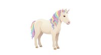 Cute cartoon unicorn with rainbow mane and tail isolated on white background for children designs, fairy tale illustrations and magical themed projects.