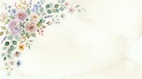 Soft floral arrangement with roses, hydrangeas, and eucalyptus in muted pastels on cream background, suitable for wedding invitations and greeting cards.