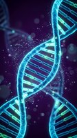 Glowing DNA double helix structure with luminous blue and green colors on dark background for genetic research and biotechnology applications.