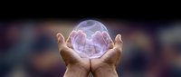 Hands holding glowing digital sphere with neural network pattern, representing technology, innovation, and future connectivity for business and science concepts.