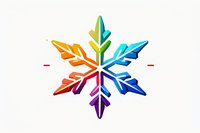 Colorful rainbow gradient snowflake symbol on white background, geometric winter icon design element for seasonal decoration and holiday branding.