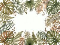 Tropical leaves frame border with monstera, palm fronds and ferns on white background. Natural botanical design for summer projects and decorations.