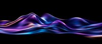 Luminous flowing waves in purple and blue neon colors on black background create abstract modern design pattern with smooth glossy curves and light effects.