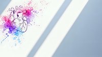 Anatomical heart with colorful watercolor splashes on white paper with diagonal shadows. Medical art concept for healthcare design and cardiology education.