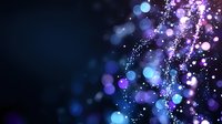 Magical sparkles and bokeh lights in blue and purple colors creating dreamy atmosphere on dark background. Glowing particles effect for festive designs.