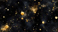 Golden glowing particles and sparkles scattered on dark background with bokeh effect and magical dust, creating cosmic atmosphere for festive design.