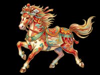 Ornate festive horse with colorful traditional Asian decorations, isolated on transparent background. Great for stickers, t-shirt design, print on demand, and sublimation.