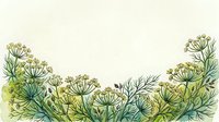 Botanical illustration of wild fennel or dill plants with delicate umbrella-shaped flower clusters in green and yellow tones, isolated on cream background for design projects.