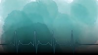 Medical heartbeat rhythm line on turquoise watercolor background for healthcare design and wellness concepts.
