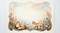 Watercolor autumn forest frame with cute foxes, fall foliage and decorative border on transparent background for seasonal design projects.