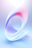 Abstract curved glass shape with gradient colors in purple, pink and blue tones floating on soft pastel background, creating modern minimalist composition.
