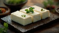 Tofu cubes arranged on dark slate with fresh mint garnish and peppercorns, showcasing plant-based protein for culinary, food styling, and vegetarian cooking content.