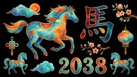 Chinese New Year 2038 Year of the Horse clipart set, isolated on transparent background, ready for stickers, sublimation, t-shirt design, and print on demand.