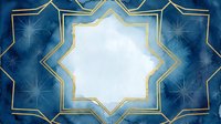 Elegant blue and gold Islamic geometric star frame with ornate borders on textured background for luxury design projects and decorative applications.
