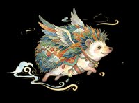 Ornate flying hedgehog with decorative wings and floral patterns, isolated on transparent background, for t-shirt design, stickers, print on demand, and clipart.